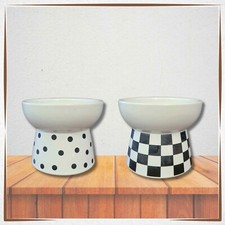 Elevated Cat Dish White & Black Ceramic Cat Bowl Raised Available in Two Pattern