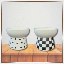 Elevated Cat Dish White & Black Ceramic Cat Bowl Raised Available in Two Pattern