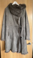 All Saints Grey Shearling Sheepskin Suede Leather Coat 14 12 10