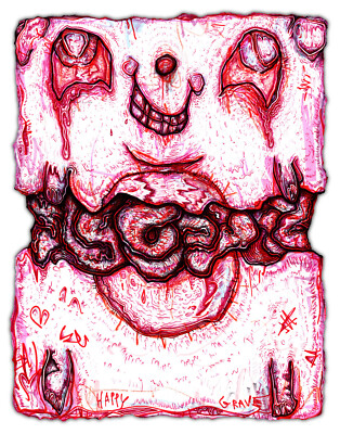 HAPPY GRAVE original DRAWING surreal dark surreal art 2023  ''HAPPY DEATH''
