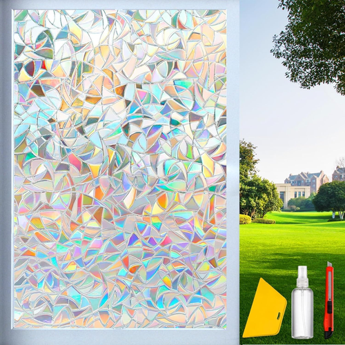 Rainbow Window Privacy Film Heat Blocking, 3D Decals Stained Glass Window Clings