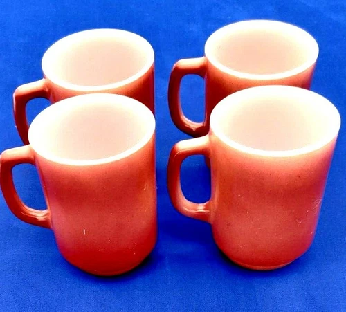 Vtg Anchor Hocking Ovenproof 301 Rust Brown Coffee Mugs Cups Set of 4
