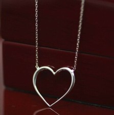 Solid Metal Women's Love Heart Pendant Chain 14k White Gold Plated Silver 18"