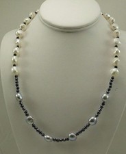 Freshwater Pearl, Black Spinel and Hematite Necklace with Silver Clasp