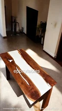 48"x24" White Epoxy Resin Dining Table Top Kitchen Slab Wooden Live Edge Decors