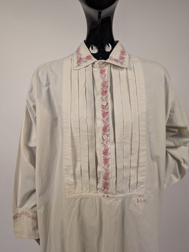 VICTORIAN 19TH C MEN’S NIGHT SHIRT W EMBROIDERED TRIM - Picture 2 of 9