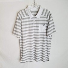 Oakley Hydrolix Mens Grey White Striped Short Sleeve Polo Shirt Size Large