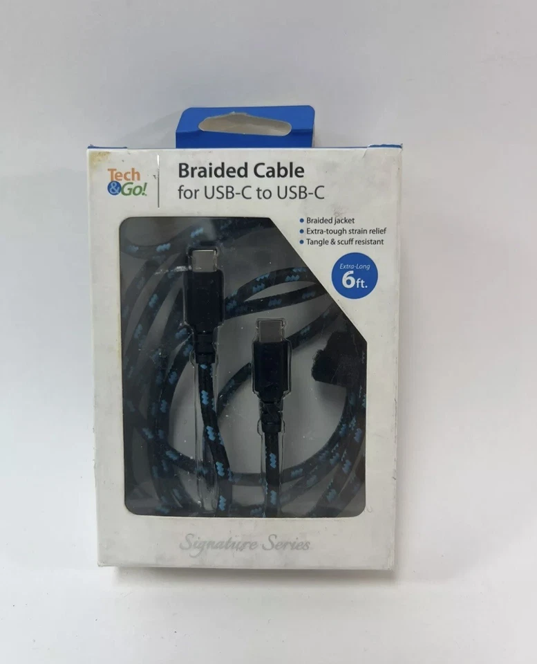 Tech & Go 6 ft. Black Braided USB Patch Cable for USB-C to USB-C - Image 2 of 3
