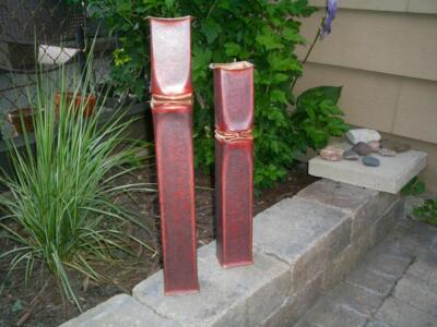 Thomas Roy Markusen Set of 2 Raspberry Patina Brutalist Copper Vases 20'' & 17''