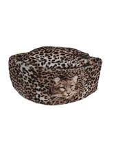 Leopard Print Pillbox Hat with Animal Face Detail  Leopard Print Kufi Cap