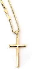 14K Gold Rope Chain Style Cross Pendant Necklace-for Men Religious Beveled 24"-U