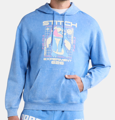 Disney Stitch 626 Graphic Hoodie Men Small Blue Mineral Wash