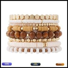GOOJIDS Surfer Heishi Clay Bead Bracelets Women Bohemian Stackable Gold Plated