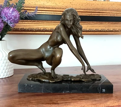 Bronzefigur Jungfrau Bronze Skulptur Frau Statue Akt Venus Erotik Deko Kunst - Bild 1 von 4