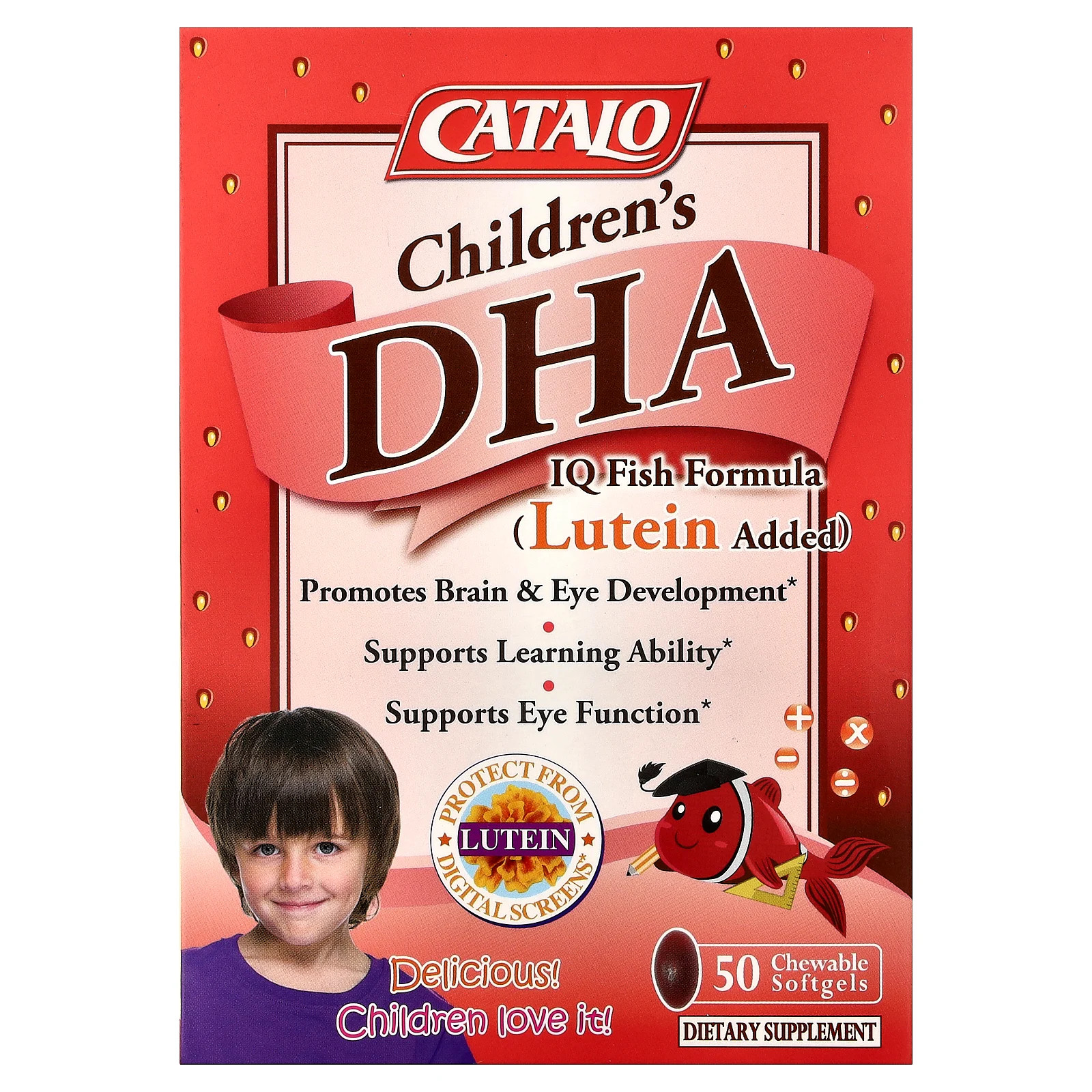 Children's DHA IQ Fish Formula, Lutein Added, Strawberry, 50 Chewable Softgels