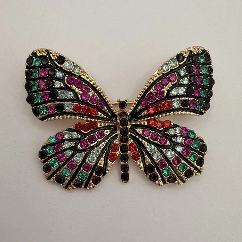 Vintage Monet Brooch Pin Butterfly Multicolor Gold Women Costume Jewelry Estate