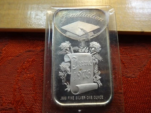 1973 Graduation 1 Oz .999 Silver Bullion Bar - No Reserve