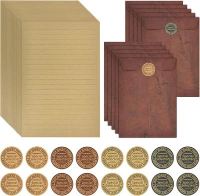 DECORDWELL Antik Briefpapier Mit Umschlag Set, 10 Sheets Vintage Kraftpapier Umschläge, 32