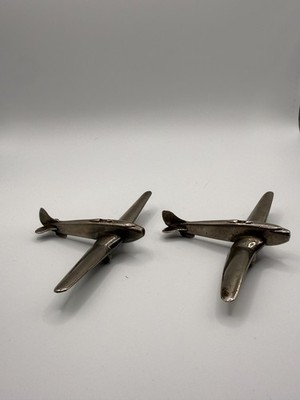 Pair of Vintage Art Deco Cast Aluminum Airplane Ornaments - Streamline Moderne 