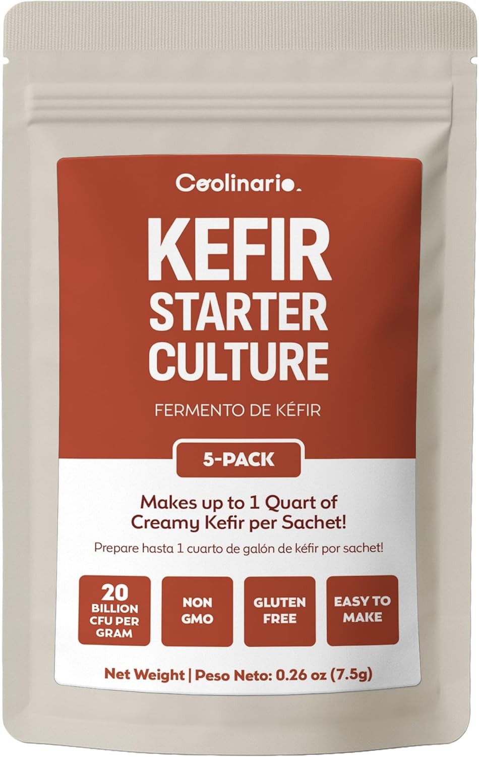 Kefir Starter Culture 5-Pack 1.5g Sachets Live Probiotic for Homemade Smooth