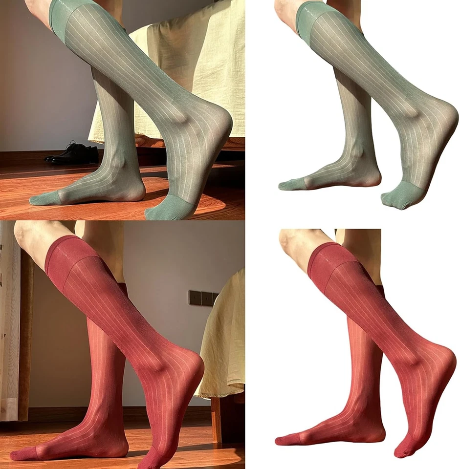 Chaussettes Homme Costume Nylon Rayures Élastiques Affaires Formelles - Photo 4/4