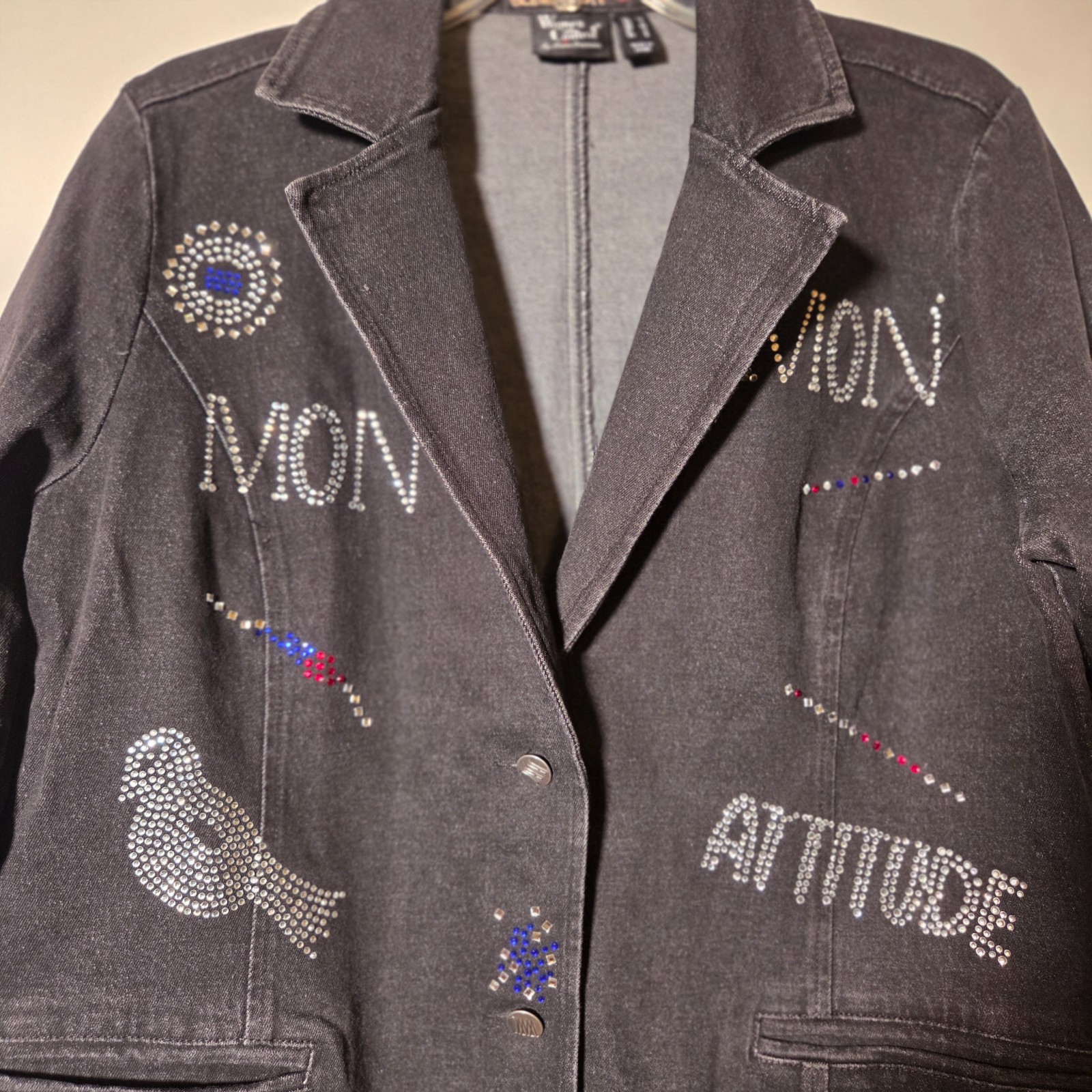 Women With Control Basic Jacket M Black Denim Col… - image 4