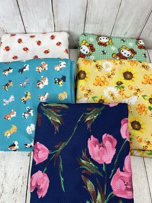 Bullet Fabric Knit Liverpool (5) 1 Yard Cuts Tulip Rose Sunflower Dog Novelty