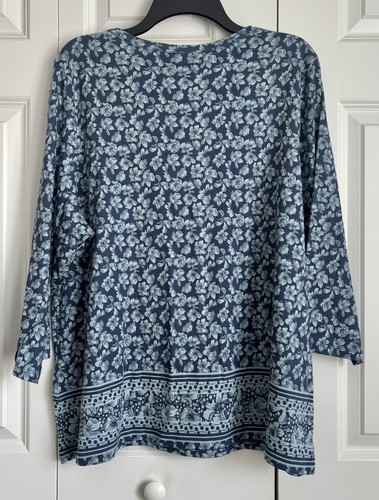 Style & Co Women's Fleur Blue Floral 3/4-Sleeve Pima Cotton Knit Top Plus Size - Picture 4 of 9