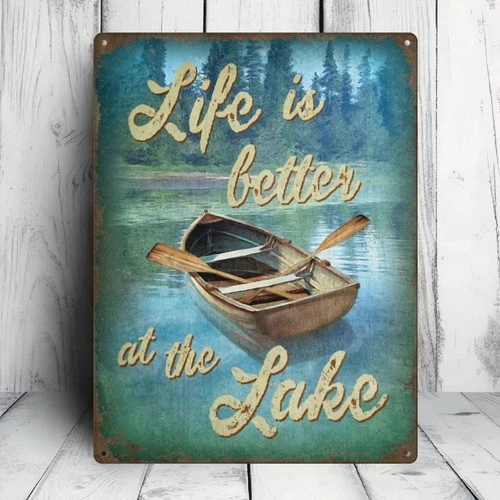 Vintage Lakeside Life is Better at the Lake Tin Metal Signs Home Décor 8x12