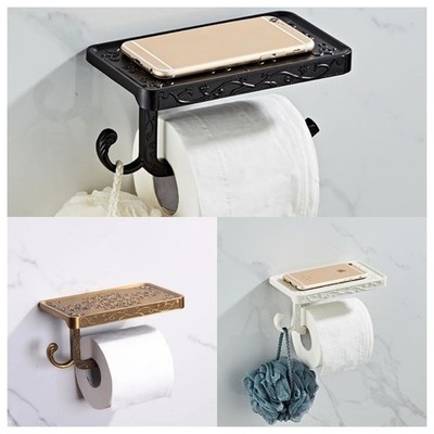 Vintage Toilet Paper Roll Holder Bathroom Wall Mounted With Phone Storage Shelf