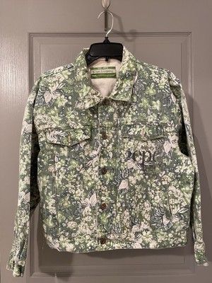 Vintage Pepe Jeans Company Floral Green Denim Jacket Womens Medium 90s AOP