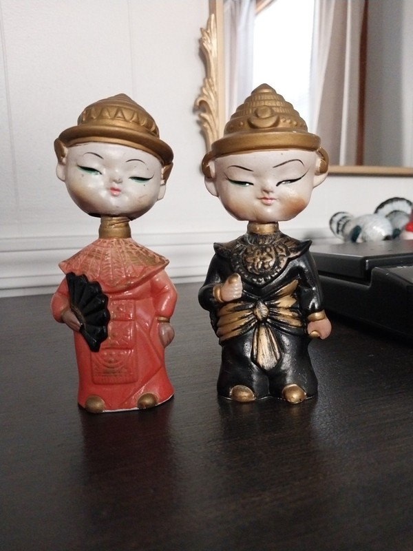 Vintage Bobbing Nodder Siamese Boy Girl Salt Pepper Shakers Set Commodore Japan