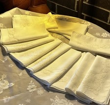 Vintage Sheer Burnout Floral White Tablecloth with 12 Napkins Cottagecore
