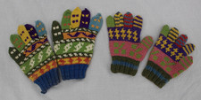 Vintage Knit Gloves Lot 2 Pair Girls One Size Multicolor Wool 1940s
