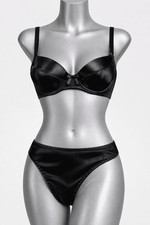Ladies Black Satin Plunge Bra with Extra Padding – Elegant Lingerie