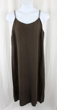 Vivid Women's Brown 100% Linen Double Strap Sleeveless Maxi Dress Size XXL