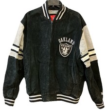 VTG Oakland Raiders Jacket Mens L Suede Leather Lettermen Bomber G-lll NFL 90s
