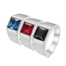 Breiter Edelstahl Siegelring, quadratischer Zirkonia, Damen Herren Ring, Poliert