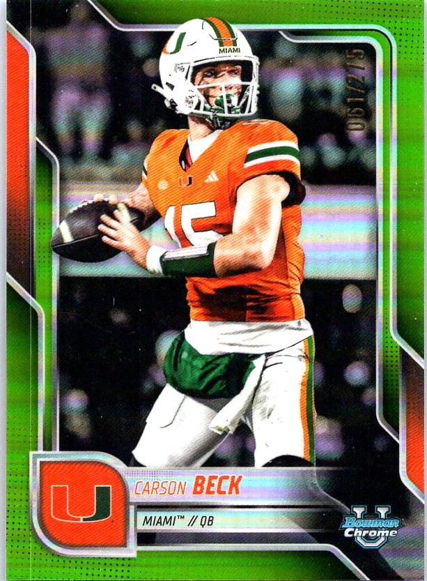 2025 Bowman University Chrome #138 Carson Beck Lime Green Refractor #/275