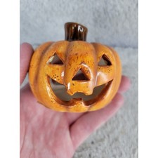 Orange Ceramic Jack O Lantern Pumpkin Candle Holder Halloween Decor