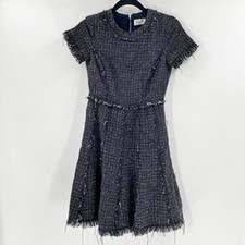 Eliza J Tweed Dress Fringe Trim Sleeveless Fit & Flare Party Cocktail Size 2