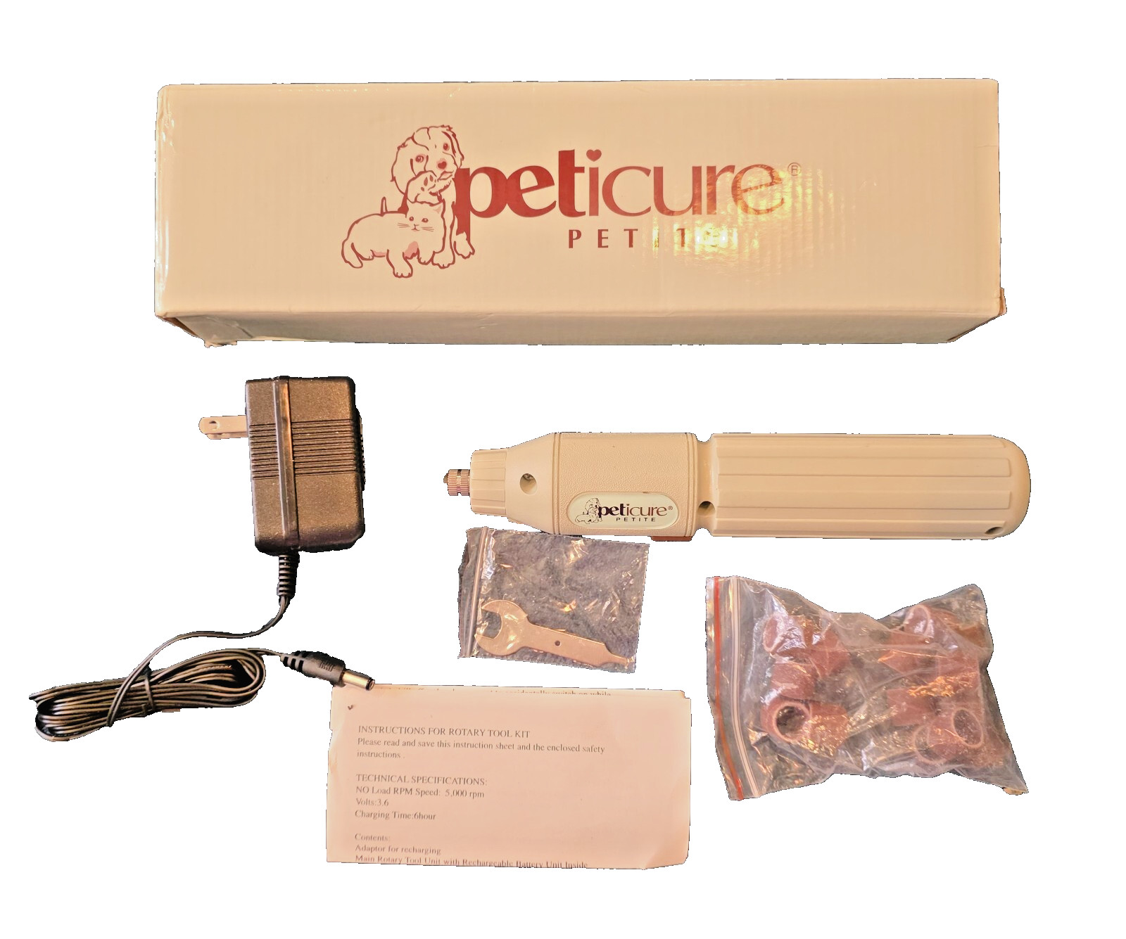 PETICURE PETITE Rotary Tool with Charger - New Pet Nail Trimmer Dogs Cats