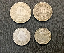 SWITZERLAND 1969 1, 1/2 FR 20, 10 RAPPEN COINS