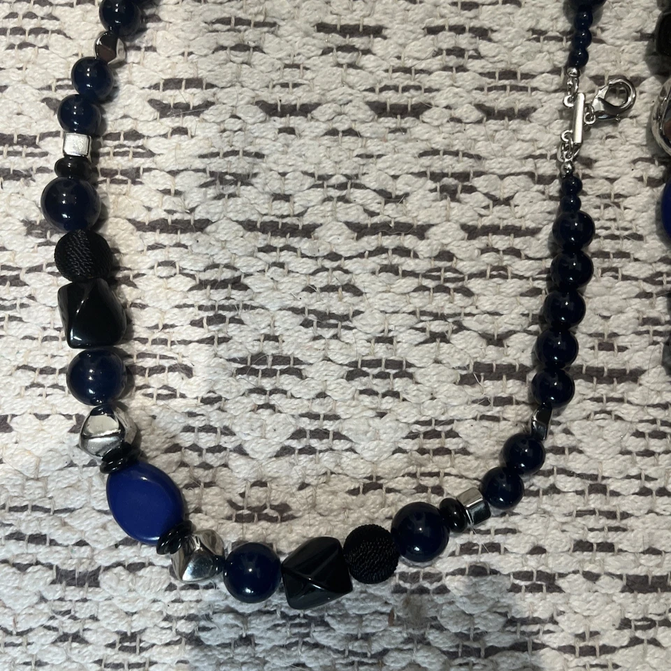 Two Chico's 34” Necklace Chunky Blue & Black Beads and Bracelets! - Image 2 of 4