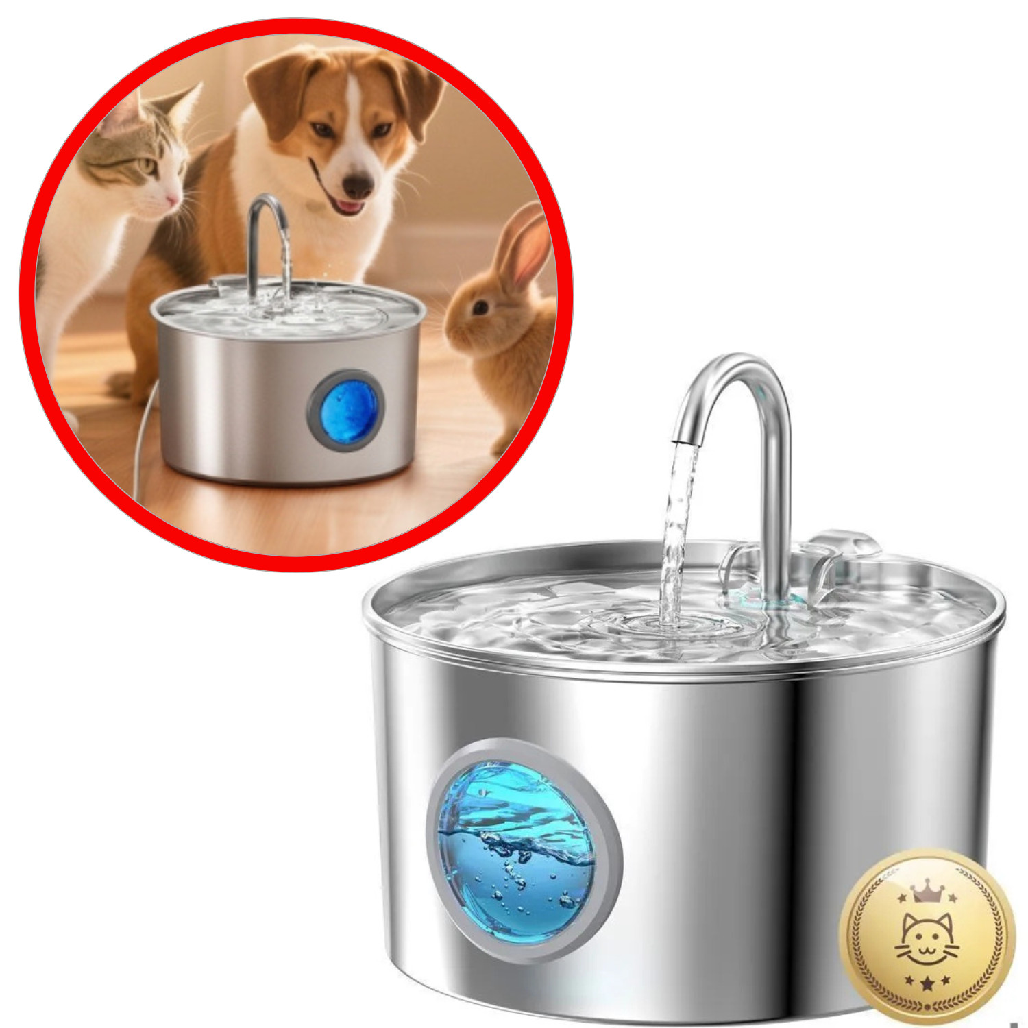 Fontaine à eau inox 3.2L pour chat et chien avec distributeur automatique