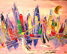 NYC PLANET MODERN PAINTING  IMPRESSIONIST CANVAS ORIGINAL NFEO0