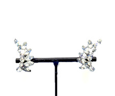 Vintage B David Rhinestone Laurel Clip-On Earrings Mid-Century Signed