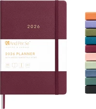 And Per Se 2026 Planner-Daily, Weekly & Monthly Leather Hardcover Planner, 5.7" 