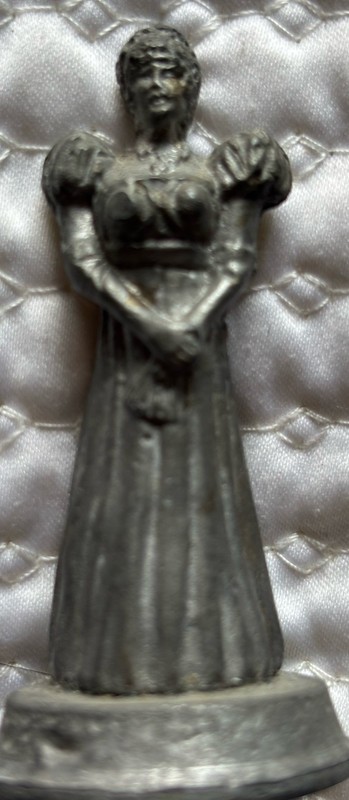 Pewter (Unmarked) Figure Lady in Gown Cast Metal Base  2 5/8 Inch High