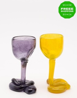 RRP€765 COMPLETEDWORKS Thaw Set Of 2 Recycled Wine Glass HANDMADE Sculptural